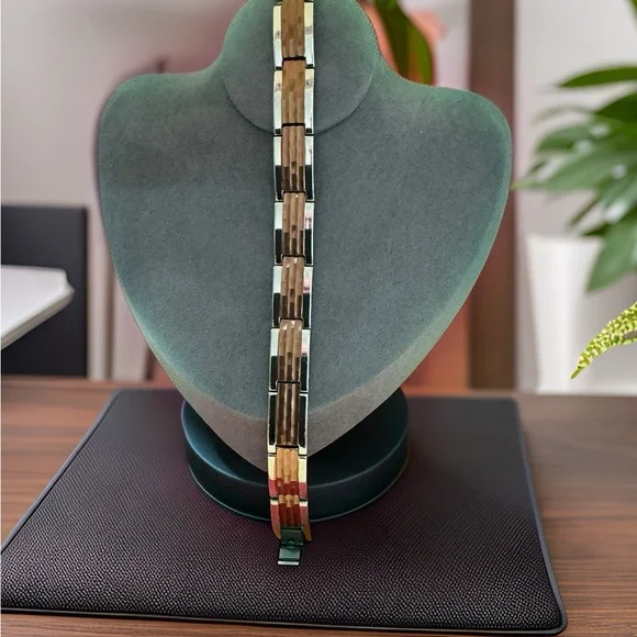 Zales Stainless Steel Two-Toned Mens Bracelet. - Picture 2 of 3